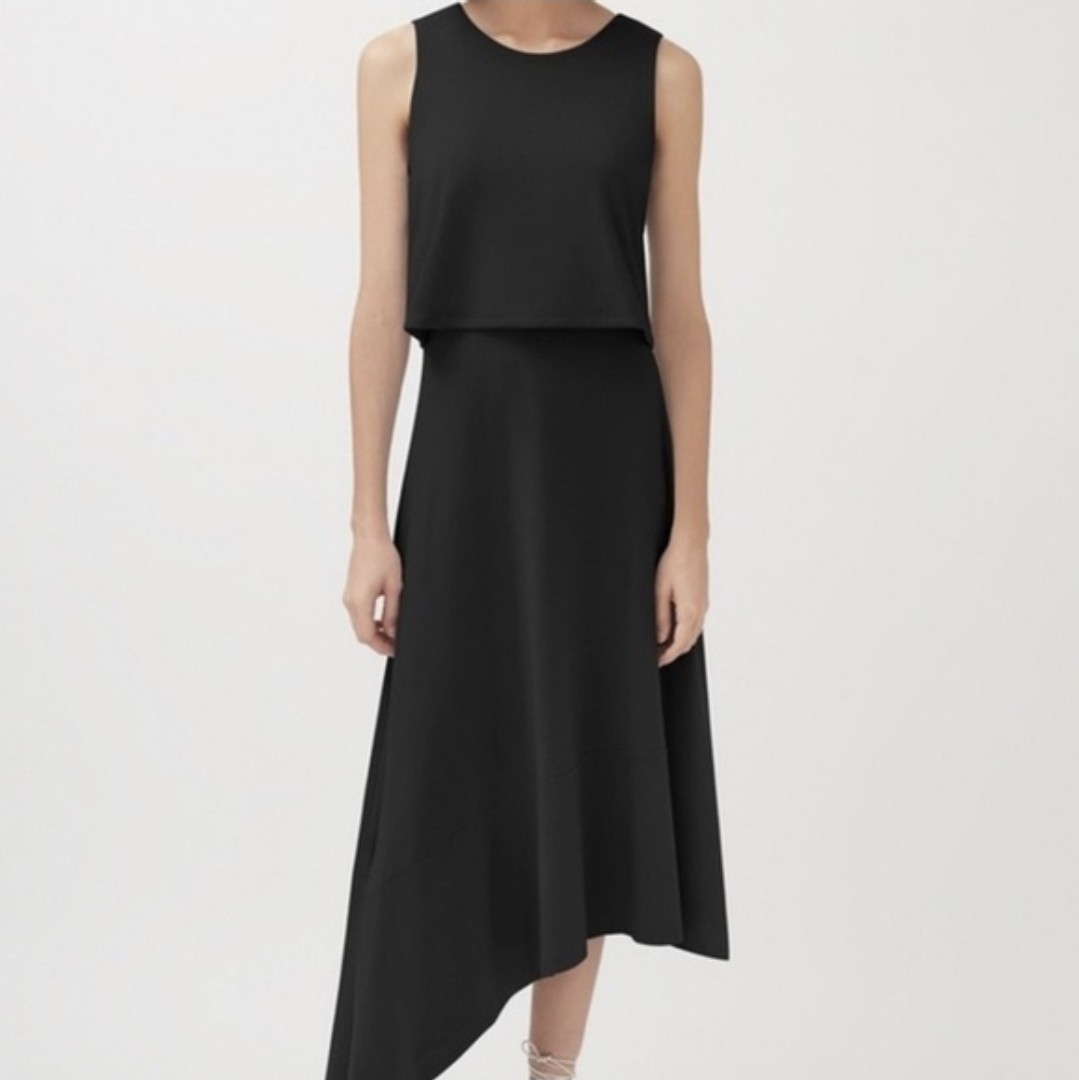 Cuyana Black Asymmetrical Overlay Tie Back Dress Size Medium