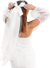 Bridal Veil Bachelorette Party Veil White Bow Wedding Veil Elegant Tulle Layer H