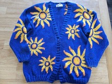 Vintage Izod Small Knitted By Hand Sun Blue Cardigan Sweater