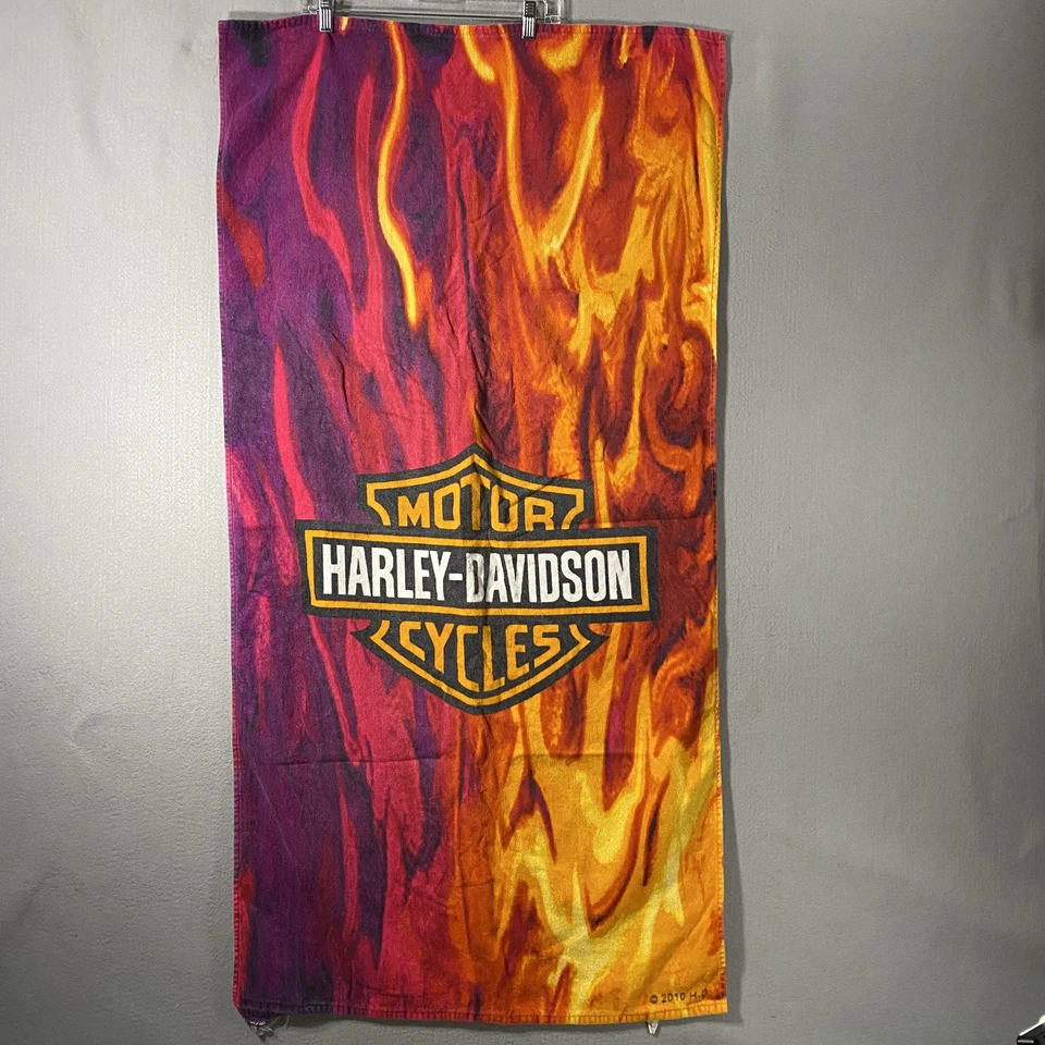 2 Toalla de baño de playa Harley Davidson Motorcycles logotipo de llama 2010 *Leer* Foto 2 de 4