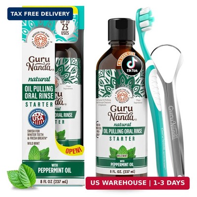 GuruNanda Starter Pulling Oil Mouthwash for Natural Teeth Whitening, Coconut and