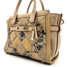 Coach Y2K Patchwork Leather Tote Bag Beige Brown Unisex Authentic