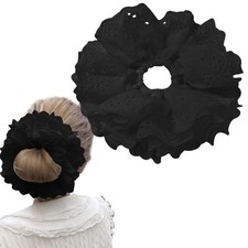 Large Black Lace Scrunchies Elastic Hair Ties Ponytail Holder Thick Hair