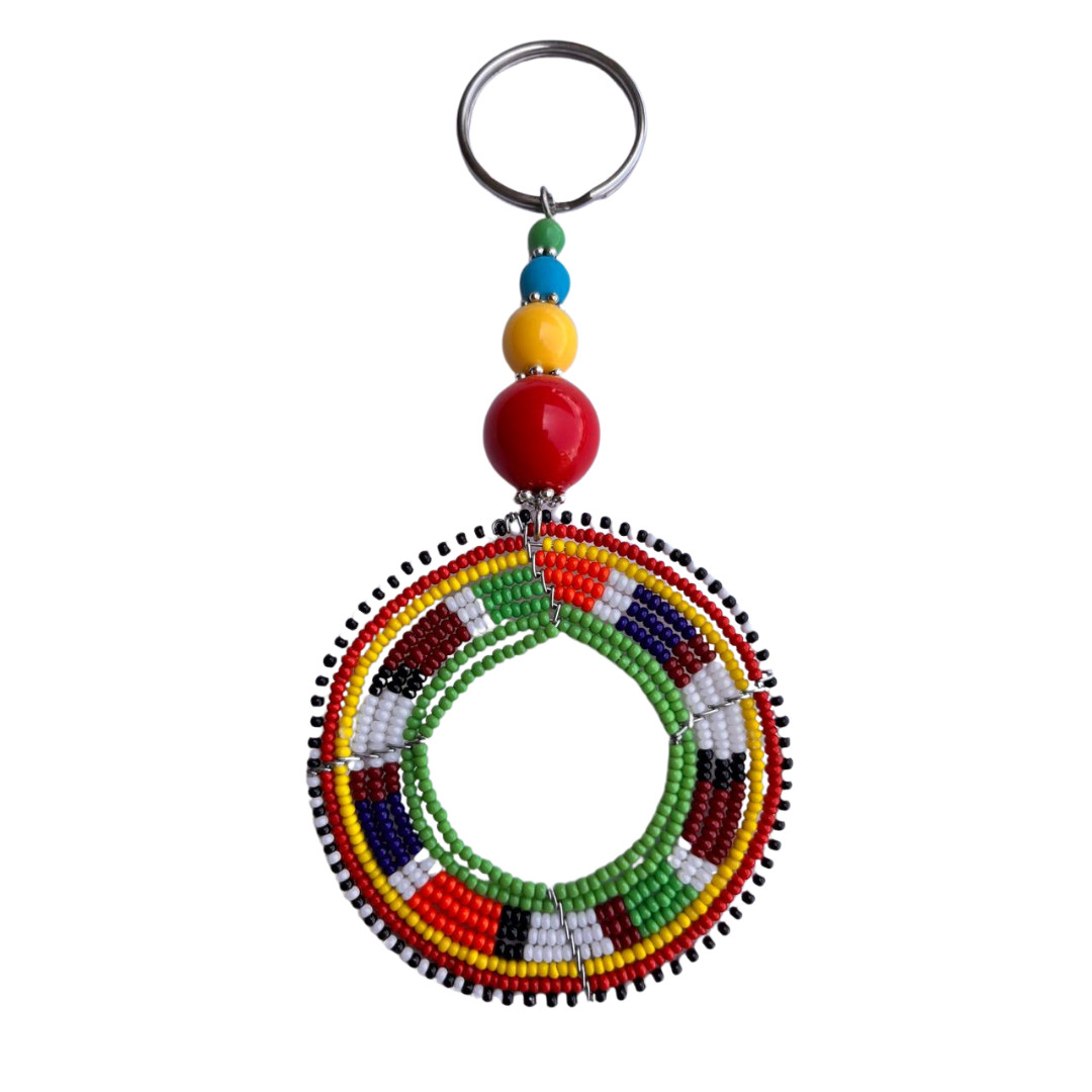 African Hand-Crafted Ethnic Colorful Masai Beaded Keychain Keyring Made in Kenya