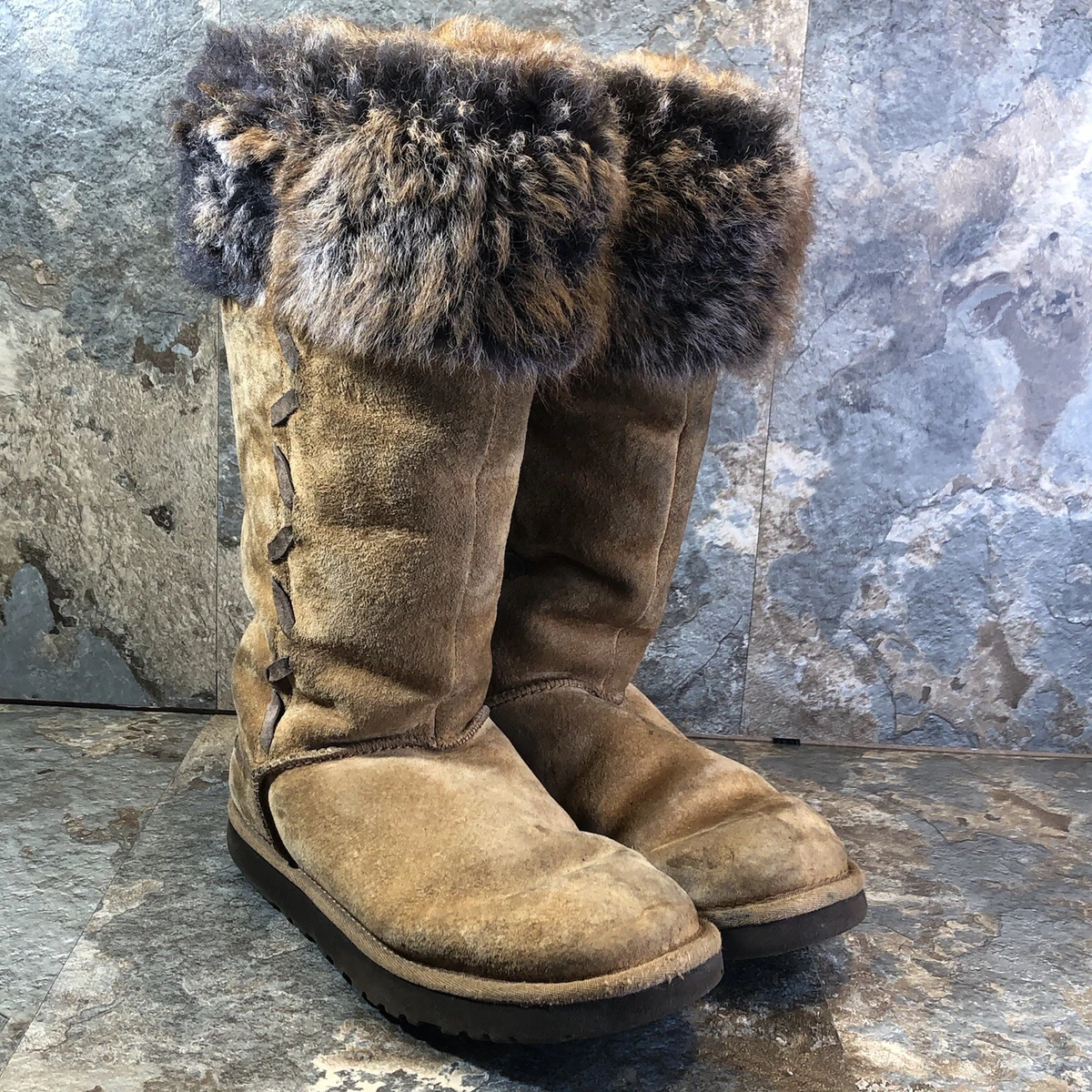 UGG Winter Boots Fur Cuff Rosana 1008044 Women s Size 7 EU 38 Chestnut