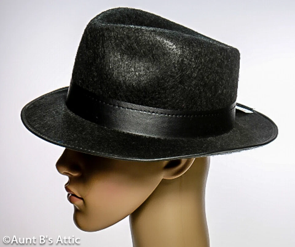 Sombrero Fedora Estilo Años 20-30 Negro Fieltro Prensado Ala Estrecha Disfraz Sombrero Foto 2 de 2