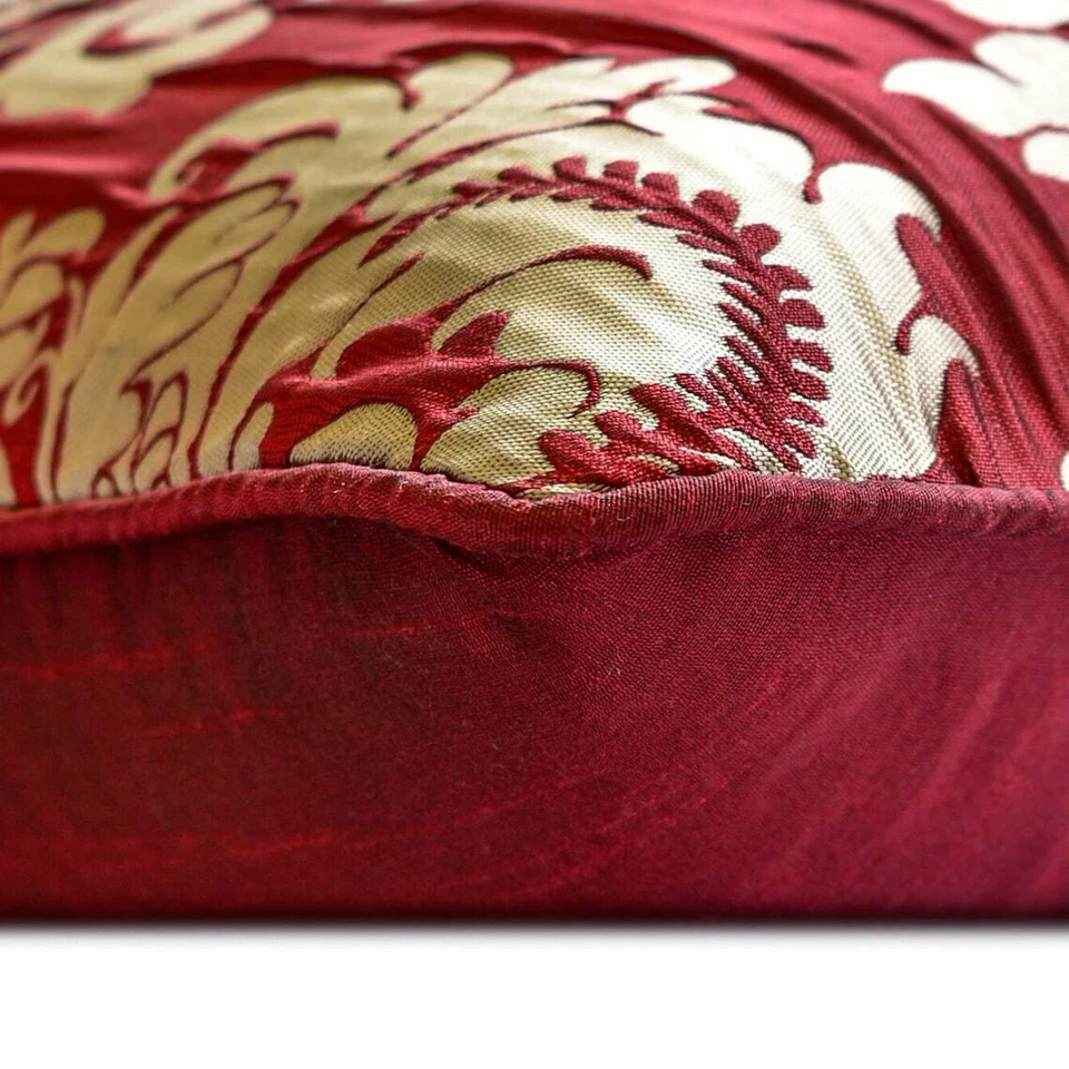 Red Jacquard  Pleated Dull Gold Damask 16"x16" Throw Pillow Cover - Damask Aurum - Image 2 of 4