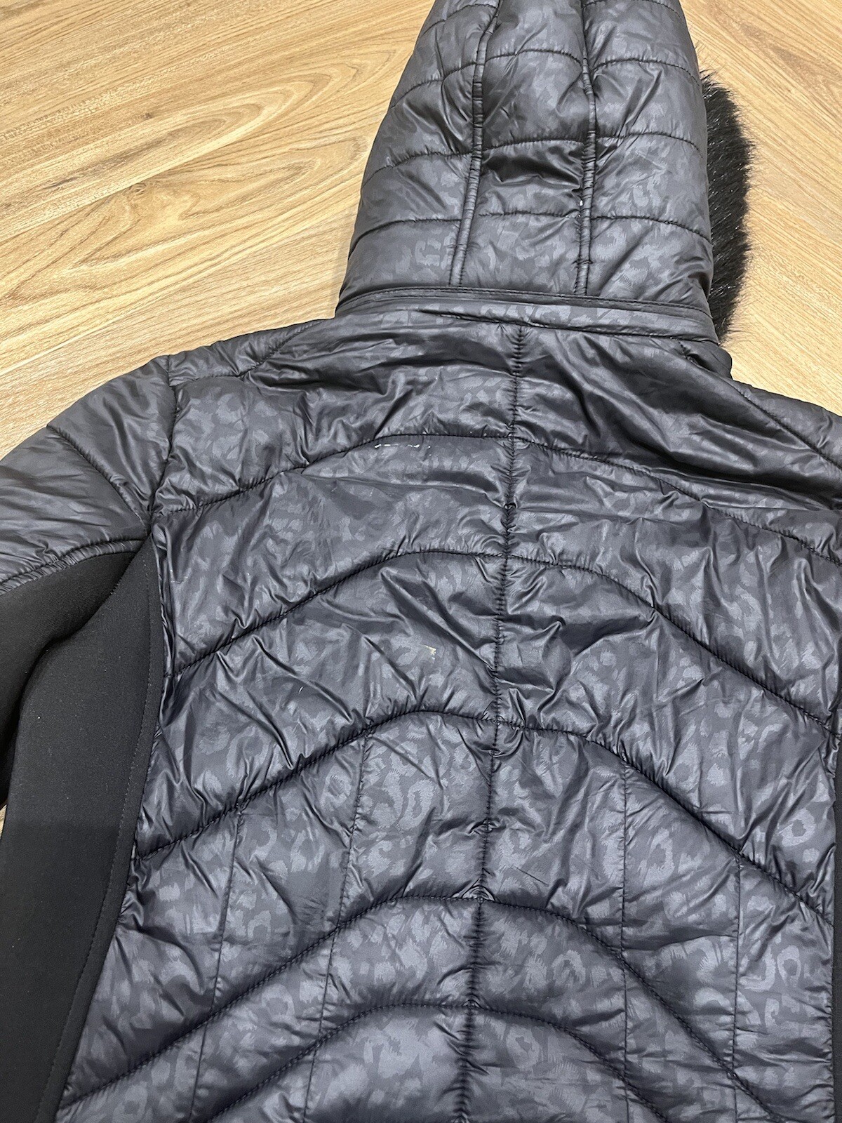 Michael Kors Removable Fur Hood Rose Gold Zip Black Padded Coat Women’s M thumbnail 11