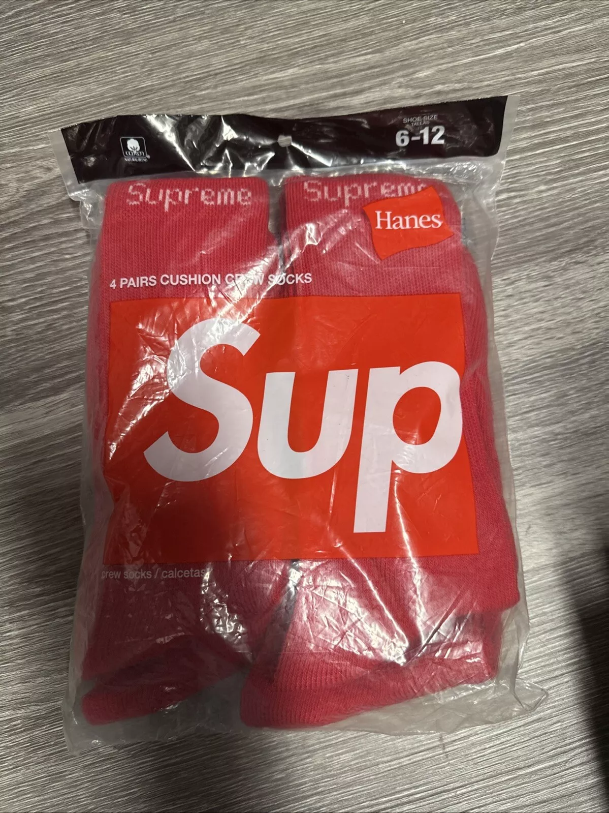 Lot de 4 chaussettes Supreme x Hanes Crew rouges taille 6 12 authentiques neuves