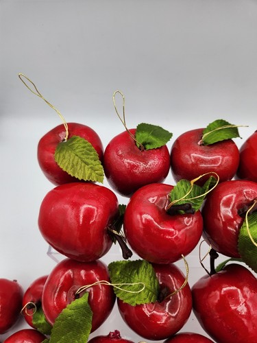 Large Lot Of Glossy Red Apples & Heart Ornaments Christmas Tree Decoration - Picture 2 of 13