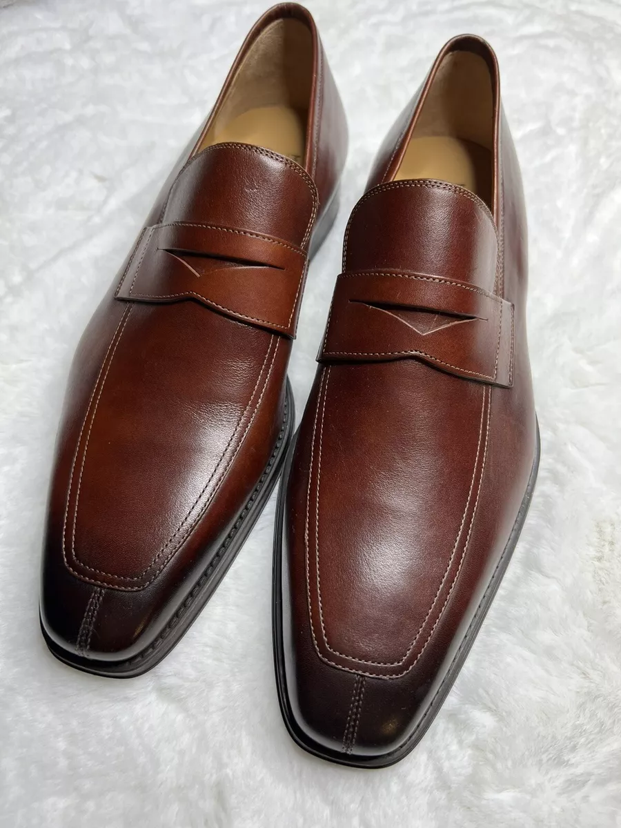 New Magnanni For Saks Fifth Avenue Leather Cognac Penny Loafers