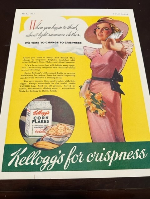 1933 Kellogg's Corn Flakes & Franco The Original Cereal Vintage