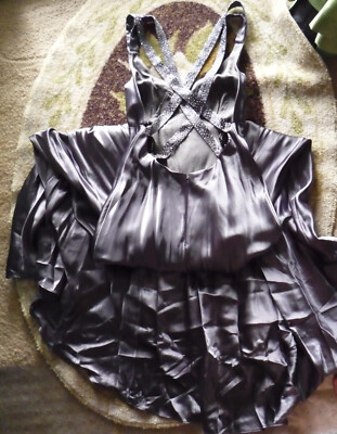 Vintage Niki Livas Y2K Satin Beaded Pewter Grey Pin Up Formal Glam Prom  Dress | eBay