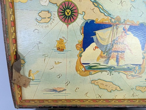 Toy Pirate Treasure Chest with Caribbean Map inside of Lid Vintage 1940s 12 1/2" - Picture 13 of 13