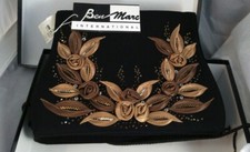 Ben Marc Int.Womens Shoulder Bag Evening Church Bag Purse Black Sequin Floral 