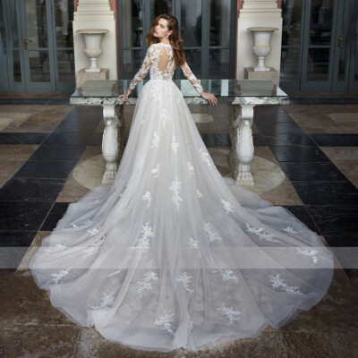 Elegant Lace Appliques Wedding Dresses 2024 Long Sleeves Scoop Neck Bridal Gown | eBay Elegant Lace Appliques Wedding Dresses 2024 Long Sleeves Scoop Neck Bridal Gown | eBay