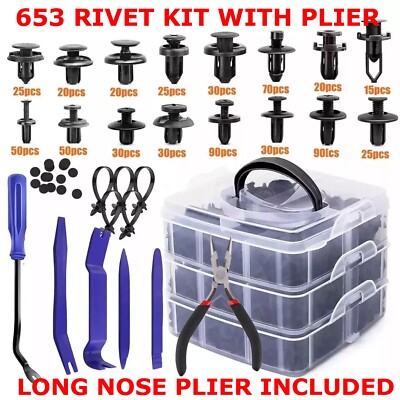 650 PCS Car Retainer Auto Fasteners Push Trim Plastic Clips Pin Rivet Bumper Kit