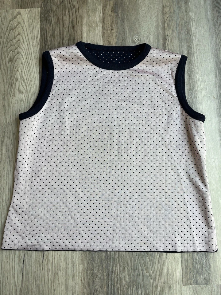 Camiseta sin mangas St. John reversible azul marino rosa tejido concha base cuello redondo talla L Foto 2 de 4