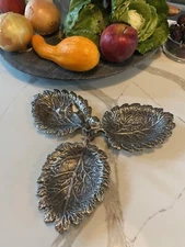 NEW Mudpie Fall Oak Leaf Acorn Serving Candy Snack Dish Aluminum Thanksgiving
