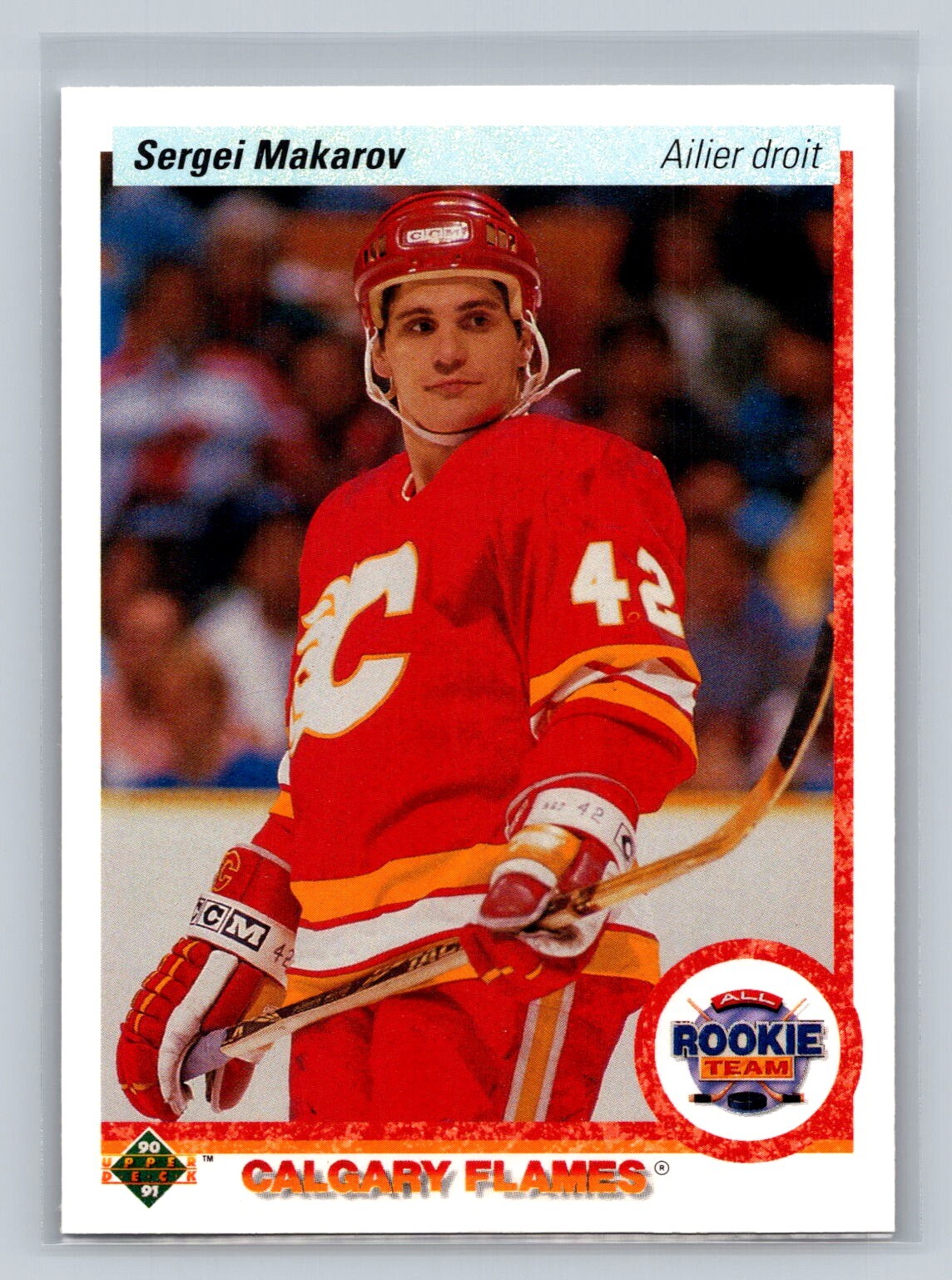 1990-91 Upper Deck French #336a Sergei Makarov RC Rookie Calgary Flames