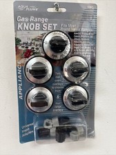 Aqua Plumb Gas Range Knob Set 5 PC W/ Universal Insert Adapters Black W/ Silver