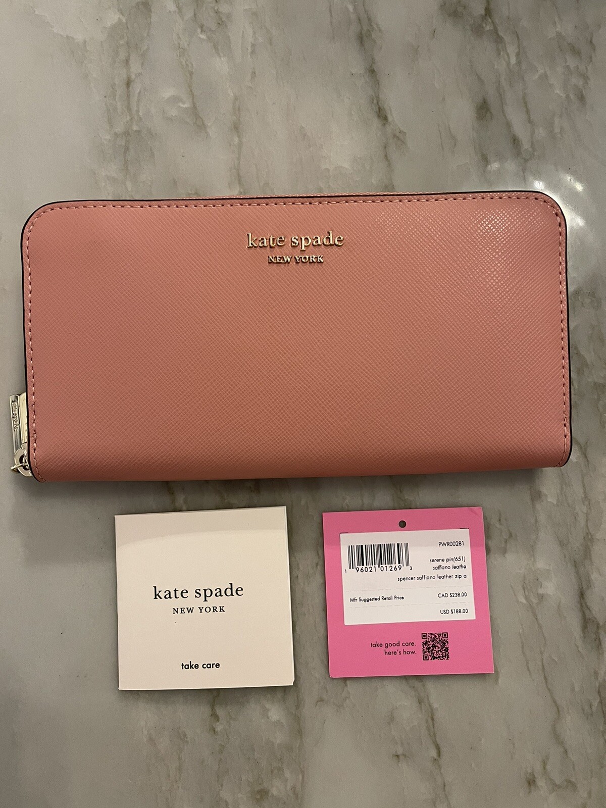 NWT Kate Spade New York Spencer Saffiano Leather Large Zip Around Wallet