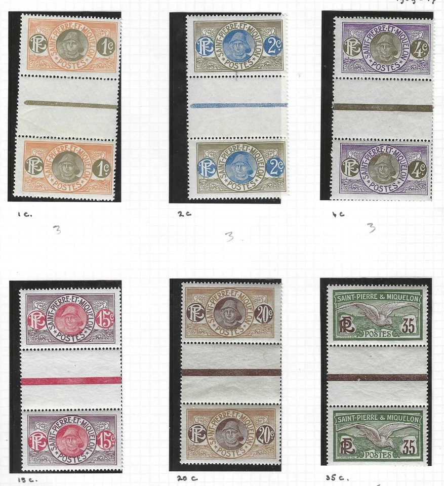 FRANCE ST. PIERRE ET MIQUELON 1909-1930 COLLECTION OF 15 GUTTER PAIRS - Image 3 of 4