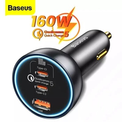 Baseus 160W Car Charger USB Type C QC 5.0 Fast Charging For iPhone 14 Pro Laptop