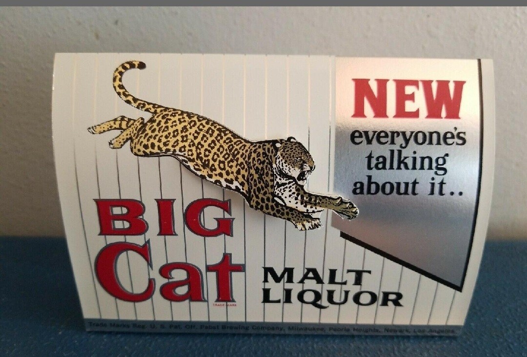 1960s Big Cat Malt Liquor Beer Cardboard Table Tent 3D Sign Leopard