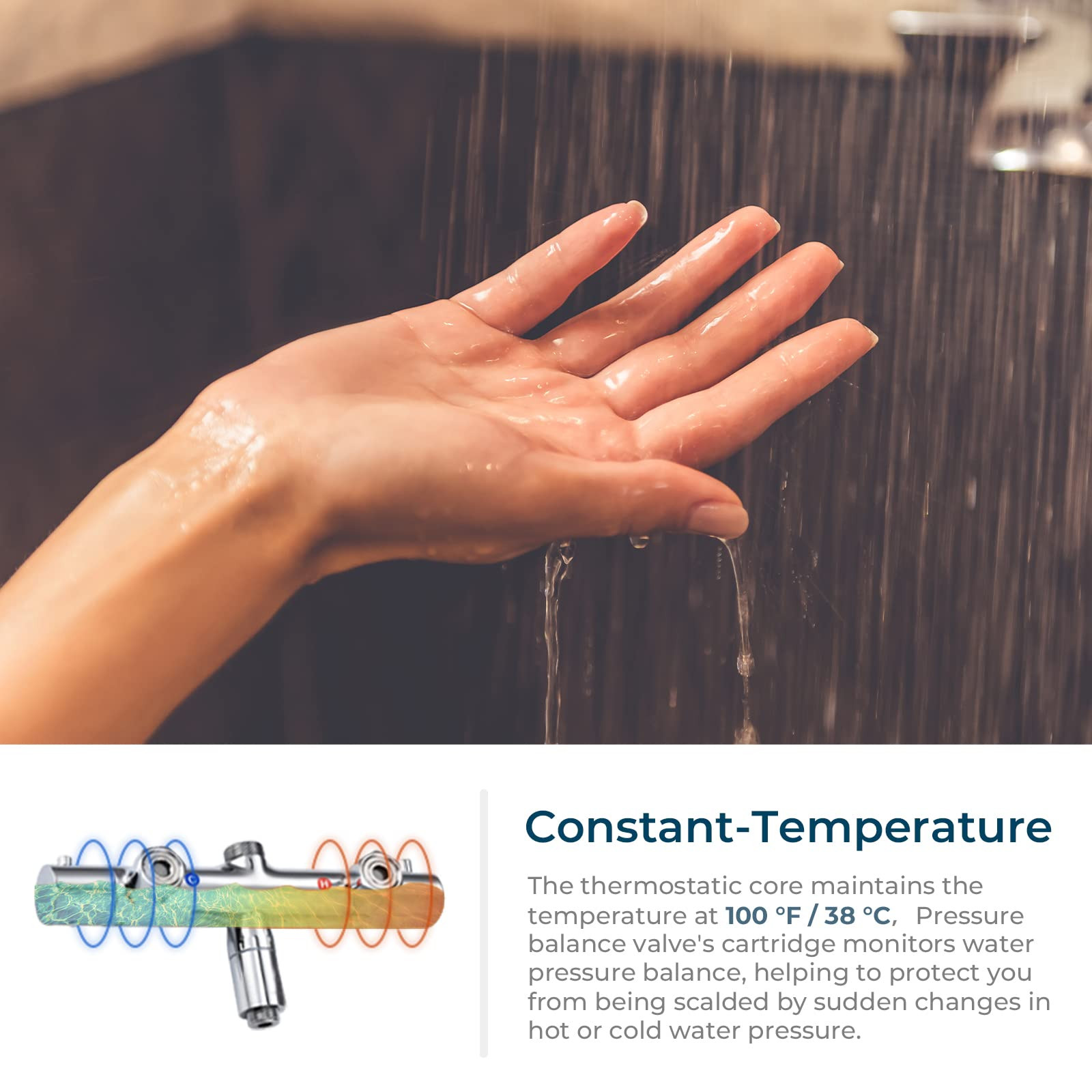 8" Thermostatic Shower Faucet Set Mixer Rainfall Shower Head Tap With Hand Spray