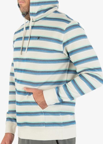 Hurley Men's OG Poncho Beach Striped Hoodie Sweatshirt Bone Blue Green - Picture 3 of 6