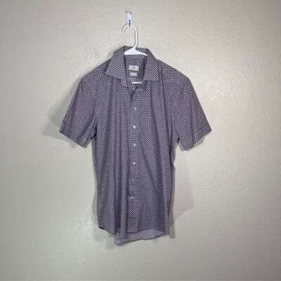 ETRO Shirt Mens 39 Button Up Short Sleeve Casual Blue Red White Geometric