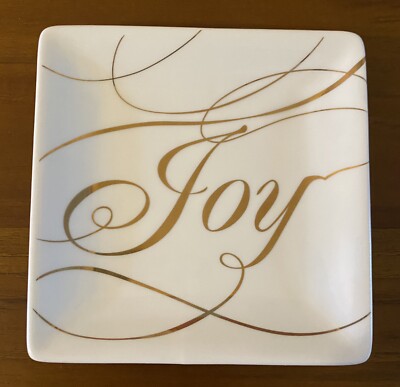 Artistic Accents SET OF SIX 5'' Square Plates Gold & White Holiday Joy Never Used