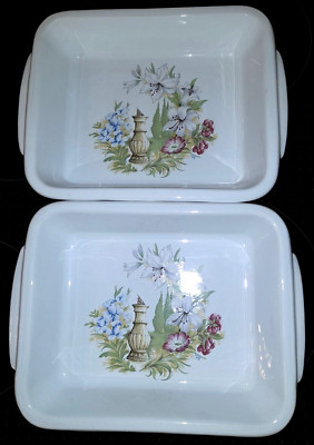 ZWEI VINTAGE RECHTECKIGE ''BLUMEN & SONNENUHR'' DESIGN GEMÜSE SERVIERSCHALEN