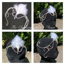 Professional Silver AB Crystal Ballet Tiara Headpiece Ballet White Swan Feather