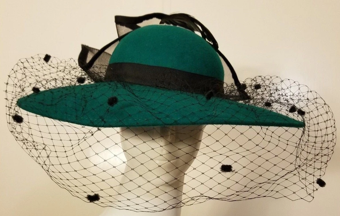 Vintage, Lancaster, Wool, Pine Green, Feathered/Bowed, Church Hat