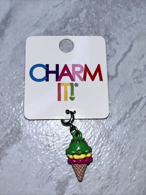 New Charm It Triple Scoop Ice Cream Cone Crystal Sprinkles Girls Bracelet Charm