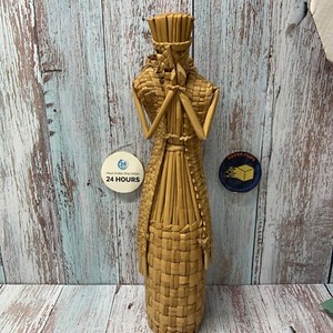 Mexican Folk Art Woven Straw 18" Tall Woman Figure Handmade Wine Bottle Cover