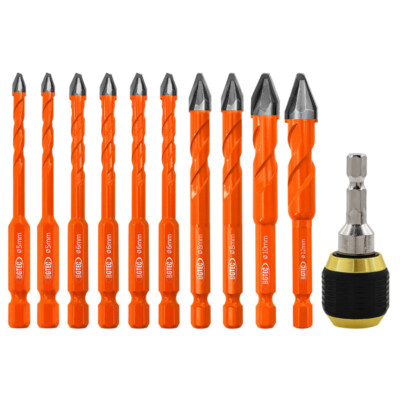 Cross Carbide Drill Bit Set Round Shank Wood Plastic Masonry Granite Hand Drill