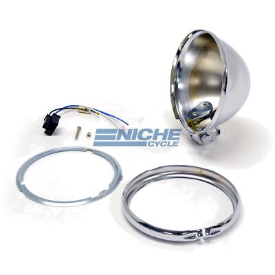 Bates Style 5.75'' Chrome Headlight Shell Kit Blue Dot Chopper Bobber