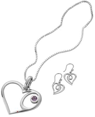 Set Earrings Amethyst Pendant Sterling Silver Hearts Celtic Swirl Style