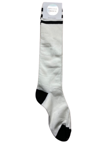 Womens Striped Top Black White Cotton Knee High Socks Made in Korea - Picture 13 of 19