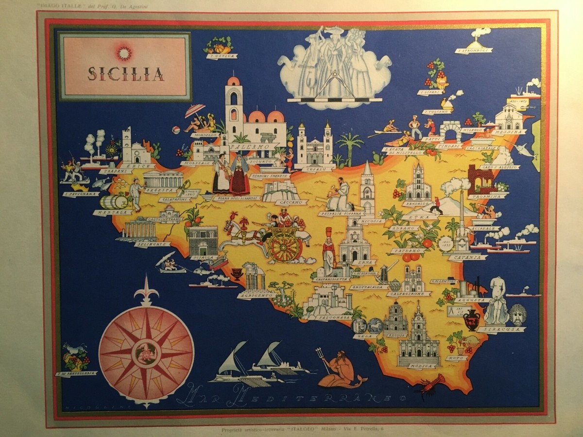 【中古】 Folclore Siciliano CompagniaFolkDiTaormina ECONOMIA-FOLKLORE-PESCA-ARTE-MAPPA TURISTICA DELLA SICILIA