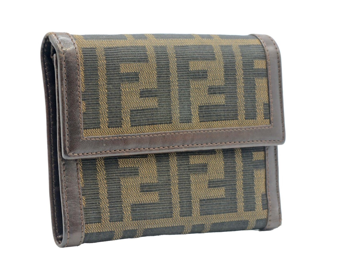 FENDI Zucca Canvas & Leather Bifold Wallet Purse Women's
