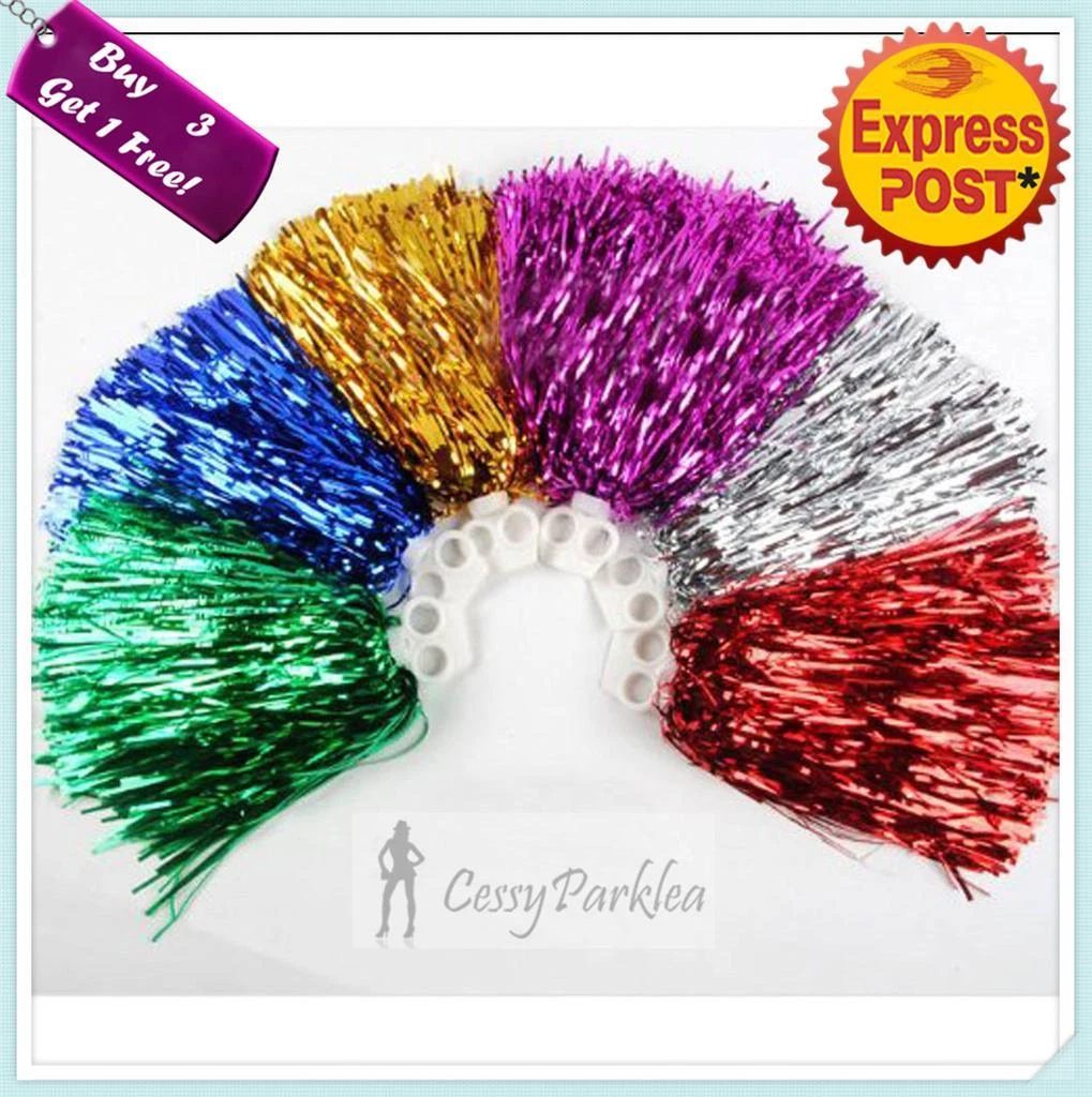 Pompon Da Cheerleader Metallici Con Manico A Bacchetta, 2 Pezzi, Lunghezza 36 Cm Con 1000 Stelle Filanti, Per Eventi Sportivi E Feste