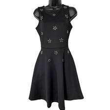 APT 9 Black Sleeveless Fit Flare Dress Rhinestone Flower Embellishment XS