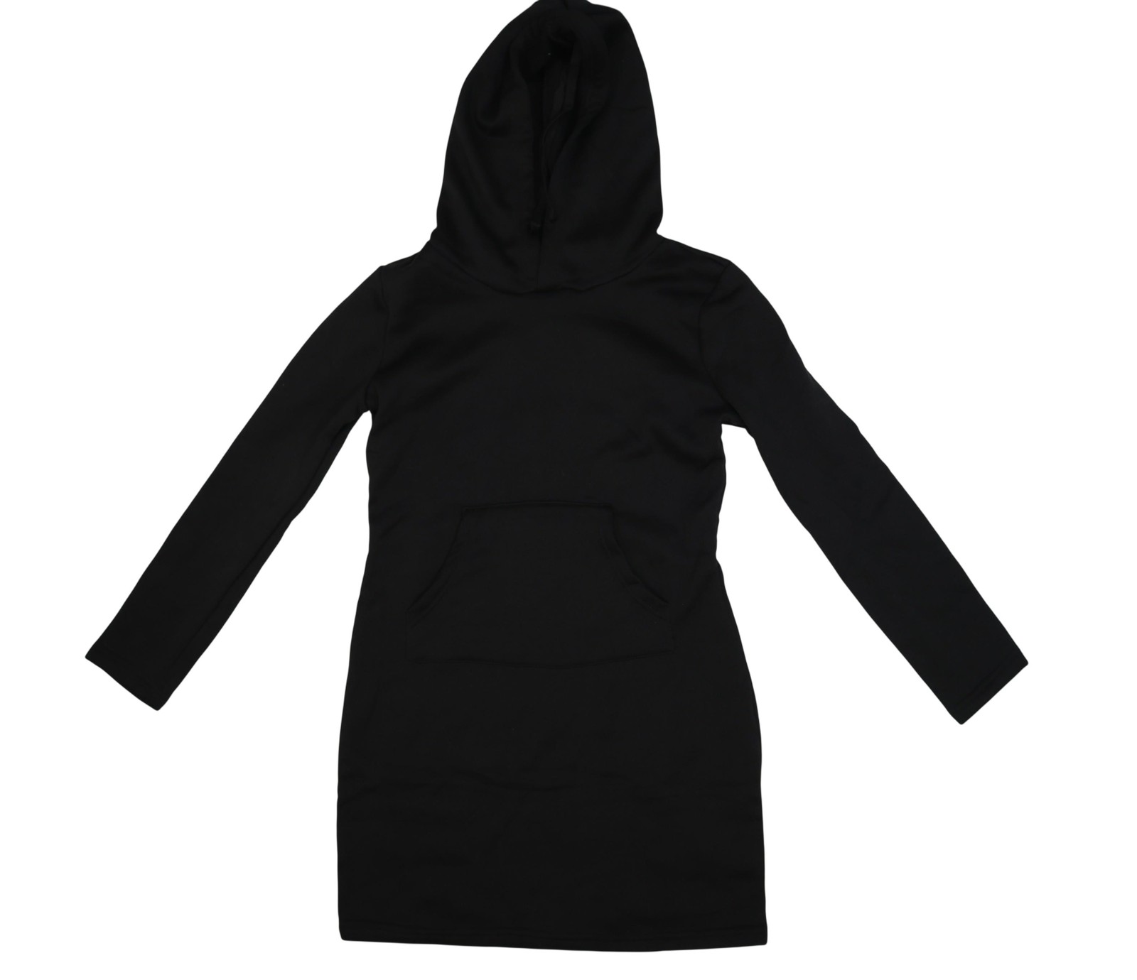 Sweater Dress Womens L Black Hooded Fleece Long Sleeve Kangaroo Pocket Casual-image