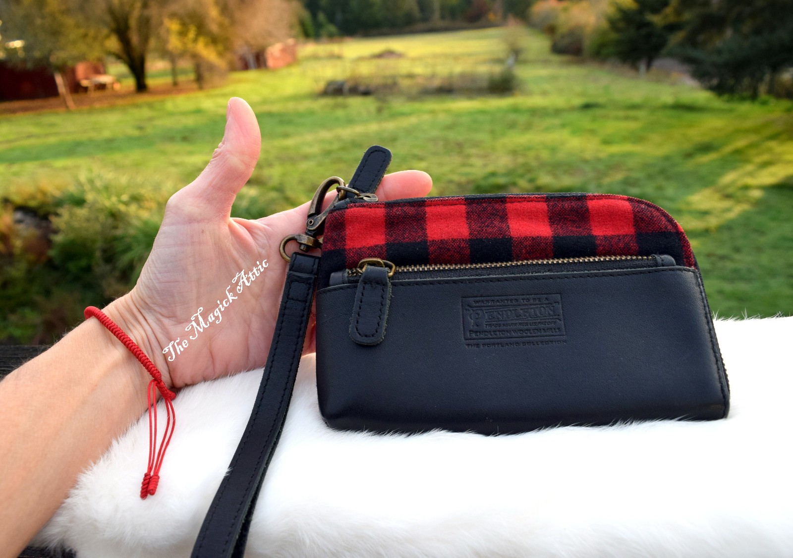 Red & Black Checkered Wool Pendleton Leather Wall… - image 9