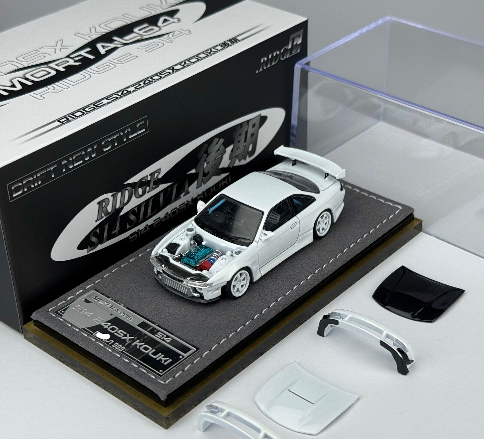 Mortal 1/64 Nissan Ridge Silvia S14 240SX Kouki White Diecast Car Model