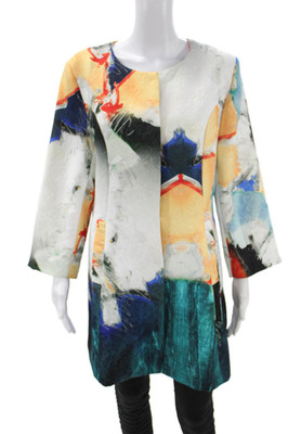 Luii Women Black Graphic Print Polyester Coat Size L